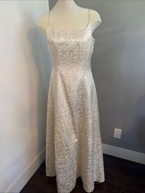 Ivory Strapless Jacquard A-Line Evening Dress